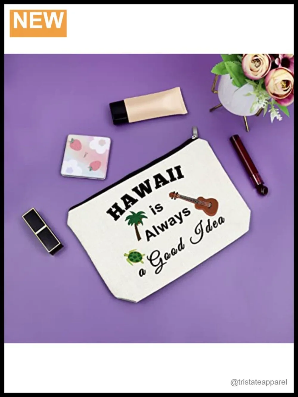 Hawaii Themed Canvas Makeup Bag - Travel Cosmetic Case with Zipper